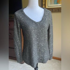 Apt. 9 Gray V-Neck Sequin Knit Sweater